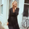 Little Mistress Black Satin Houndstooth Mock Wrap Midaxi Dress By Vogue Williams -Occasion Couture Shop 2Z5A2686f1web