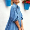 Little Mistress Mid-Blue Denim Western Seam Mini Dress By Vogue Williams