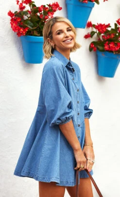 Little Mistress Mid-Blue Denim Western Seam Mini Dress By Vogue Williams