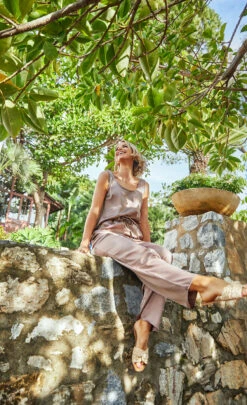 Little Mistress Stone Satin Trousers By Vogue Williams