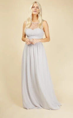 Little Mistress Grace Ice Grey Embellishment Sweetheart Maxi Dress