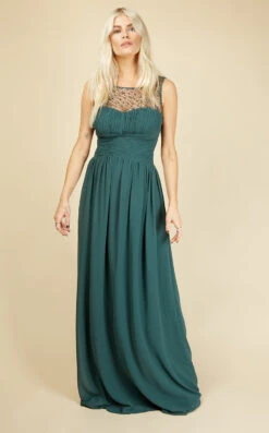 Little Mistress Grace Pine Embellishment Sweetheart Maxi Dress