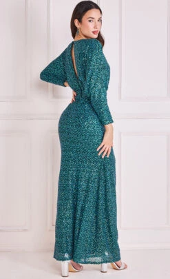 Goddiva Dual Tone Patterned Sequin Plunge Neck Maxi Dress -Occasion Couture Shop A34974D1A 3