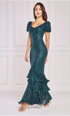 Goddiva Puff Sleeve Tiered Hem Maxi Dress