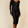 Little Mistress Black Sequin Scoop Neck Midi Dress -Occasion Couture Shop BlackSequinDress 1