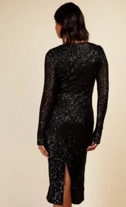 Little Mistress Black Sequin Scoop Neck Midi Dress -Occasion Couture Shop BlackSequinDress 4