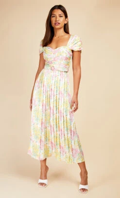 Little Mistress Jackson Blossom Pleated Belted Midaxi Dress