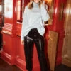 Little Mistress Black Cracked Vinyl PU Trousers By Vogue Williams -Occasion Couture Shop D19346Q6A