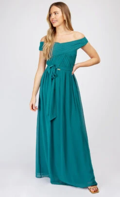 Little Mistress Green Crossover Bardot Maxi Dress