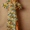 Little Mistress Vintage Floral Shirred Mock Wrap Maxi Dress By Vogue Williams