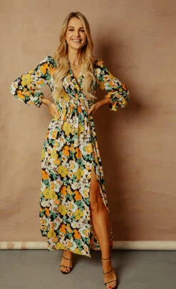 Little Mistress Vintage Floral Shirred Mock Wrap Maxi Dress By Vogue Williams