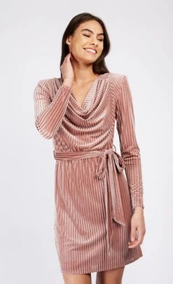 Little Mistress Rose Stripe Velvet Devore Cowl Neck Mini Dress -Occasion Couture Shop D33062B1A 2 752a9272 5d28 42cf a3b9 9ff410d8219f