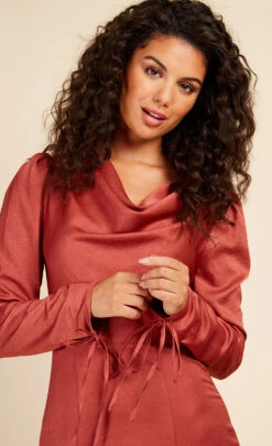Little Mistress Rust Satin Cowl Neck Midaxi Dress -Occasion Couture Shop D33392R2A 3