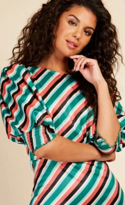 Little Mistress Stripe Satin Pephem Midaxi Dress -Occasion Couture Shop D33605R1A 3