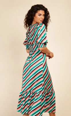 Little Mistress Stripe Satin Pephem Midaxi Dress -Occasion Couture Shop D33605R1A 4