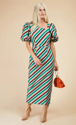 Little Mistress Stripe Asymmetric Neck Midaxi Bodycon Dress