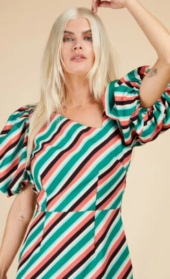 Little Mistress Stripe Asymmetric Neck Midaxi Bodycon Dress 8 Little Mistress Stripe Asymmetric Neck Midaxi Bodycon Dress -Occasion Couture Shop D33606R1A 3