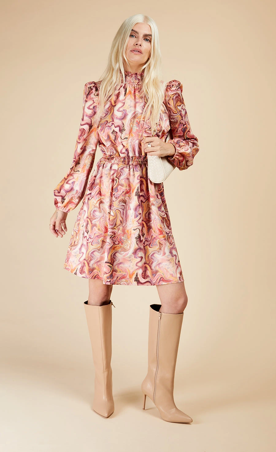 Little Mistress Marble Satin Shirred Mini Dress 3 Little Mistress Marble Satin Shirred Mini Dress