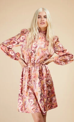 Little Mistress Marble Satin Shirred Mini Dress 8 Little Mistress Marble Satin Shirred Mini Dress -Occasion Couture Shop D33613B1A 2