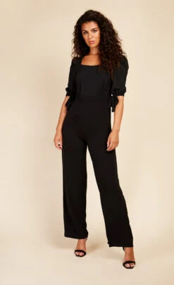 Little Mistress Black Seersucker Jumpsuit