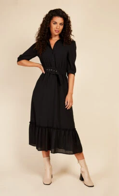 Little Mistress Black Seersucker Midaxi Shirt Dress
