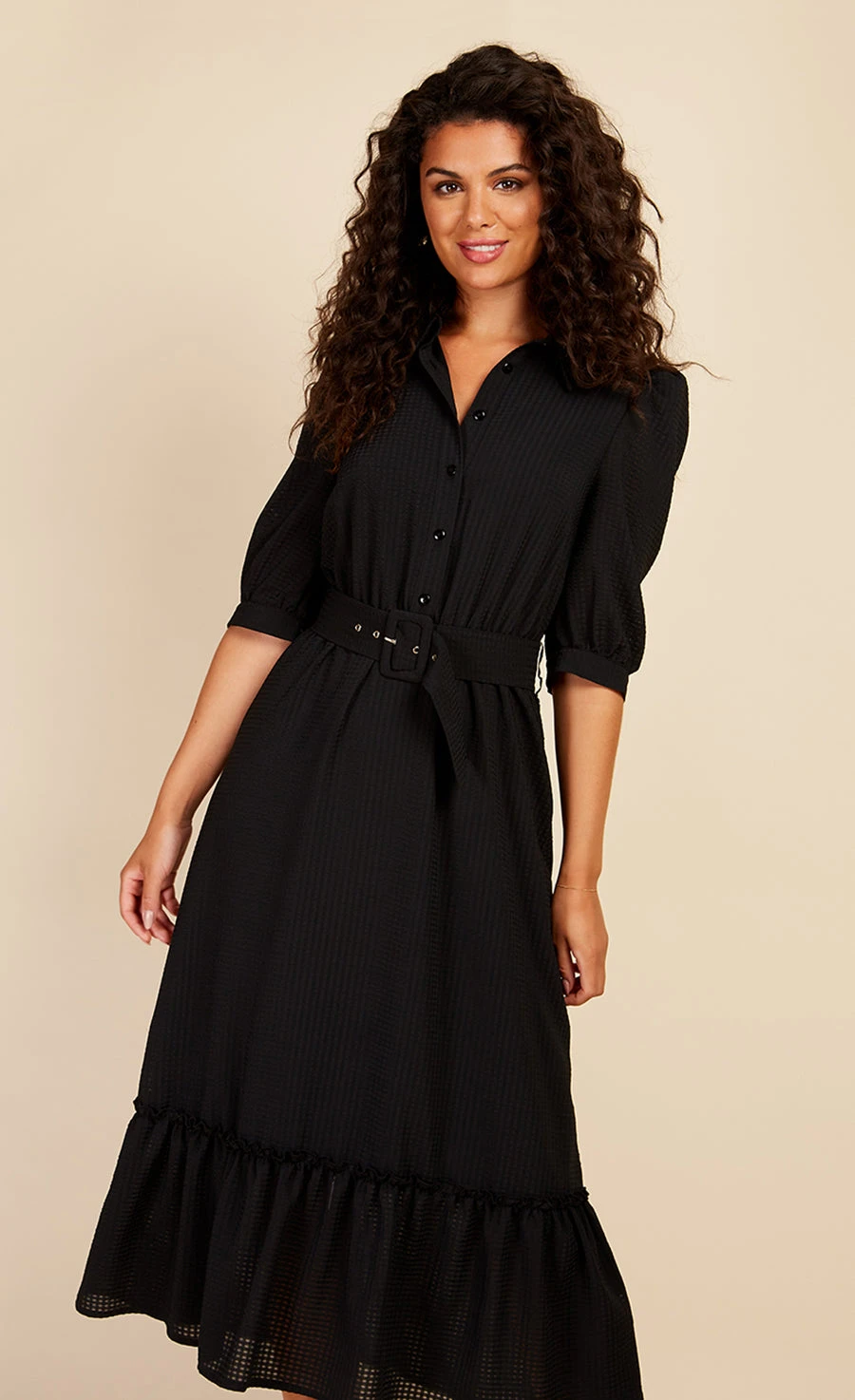 Little Mistress Black Seersucker Midaxi Shirt Dress 4 Little Mistress Black Seersucker Midaxi Shirt Dress - Image 2