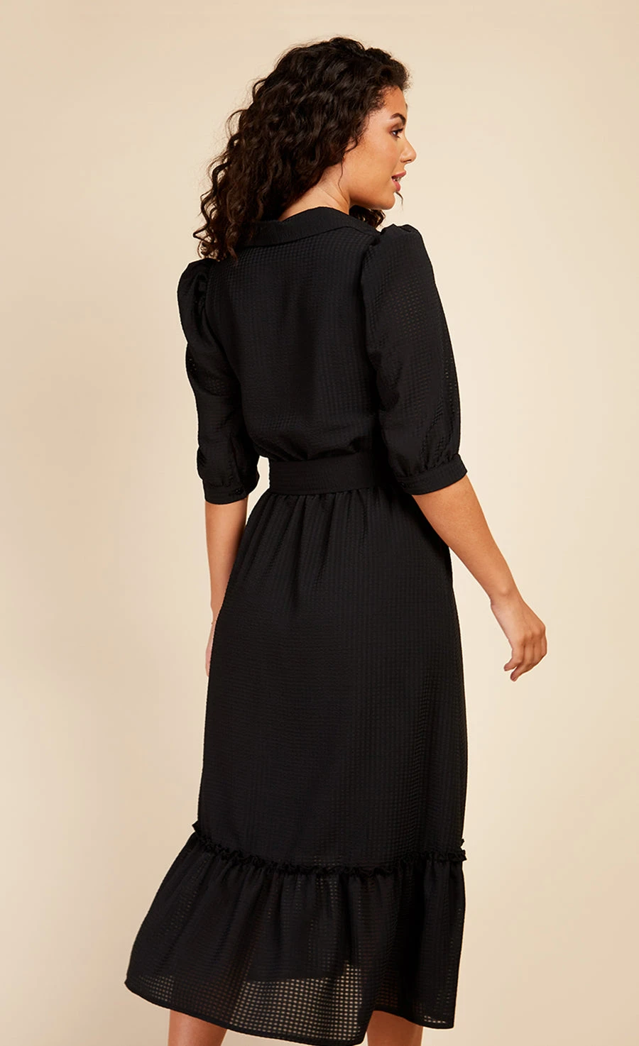 Little Mistress Black Seersucker Midaxi Shirt Dress 6 Little Mistress Black Seersucker Midaxi Shirt Dress - Image 4