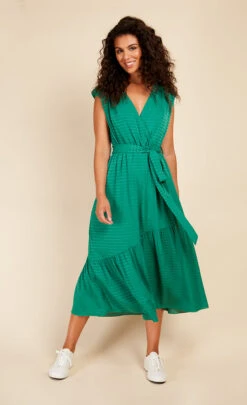 Little Mistress Green Check Mock Wrap Midaxi Dress