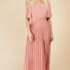 Little Mistress Coral Pink Check And Pleated Hem Midaxi Dress -Occasion Couture Shop D33620R2A 1