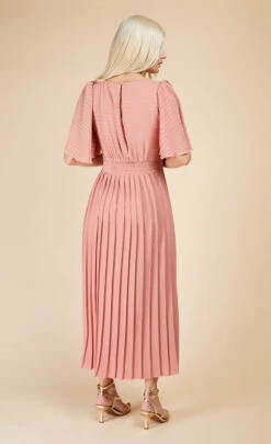 Little Mistress Coral Pink Check And Pleated Hem Midaxi Dress -Occasion Couture Shop D33620R2A 4