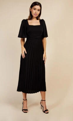 Little Mistress Black Check And Pleated Hem Midi Dress