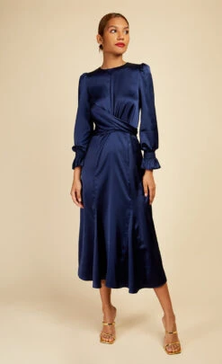 Little Mistress Navy Crossover Waist Midaxi Dress