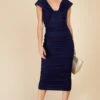 Little Mistress Navy Ruched Midi Dress -Occasion Couture Shop D33632C1A 1 1