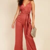 Little Mistress Rust Satin Asymmetric Neck Jumpsuit -Occasion Couture Shop D3363461A 1