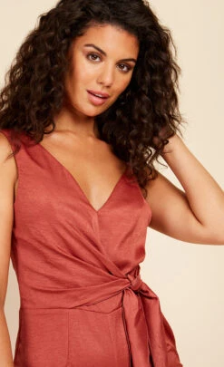 Little Mistress Rust Satin Asymmetric Neck Jumpsuit -Occasion Couture Shop D3363461A 3