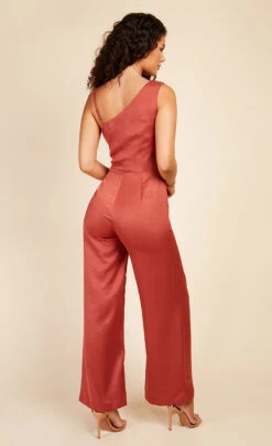 Little Mistress Rust Satin Asymmetric Neck Jumpsuit -Occasion Couture Shop D3363461A 4