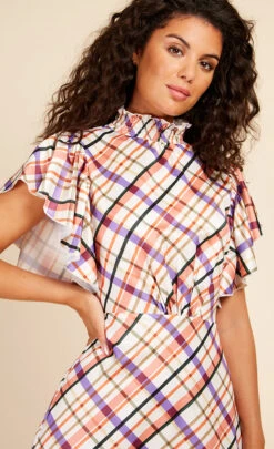 Little Mistress Check Frill Sleeve Midaxi Dress -Occasion Couture Shop D33636R1A 3