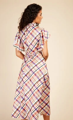 Little Mistress Check Frill Sleeve Midaxi Dress -Occasion Couture Shop D33636R1A 4