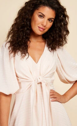 Little Mistress Ecru Check Tie Detail Midaxi Dress -Occasion Couture Shop D33639R1A 3