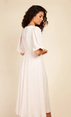 Little Mistress Ecru Check Tie Detail Midaxi Dress -Occasion Couture Shop D33639R1A 4