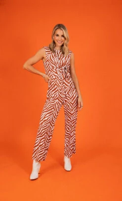 Little Mistress Zebra Print Tie Detail Jumpsuit By Vogue Williams