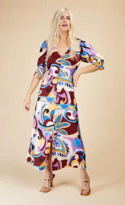 Little Mistress Retro Print Button Front Midi Dress By Vogue Williams -Occasion Couture Shop D33708R2C 1