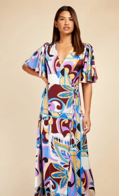 Little Mistress Retro Print Satin Wrap Maxi Dress By Vogue Williams -Occasion Couture Shop D33709D1A 2
