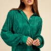 Little Mistress Bottle Green Plisse Shirt By Vogue Williams -Occasion Couture Shop D33711Q1A 2
