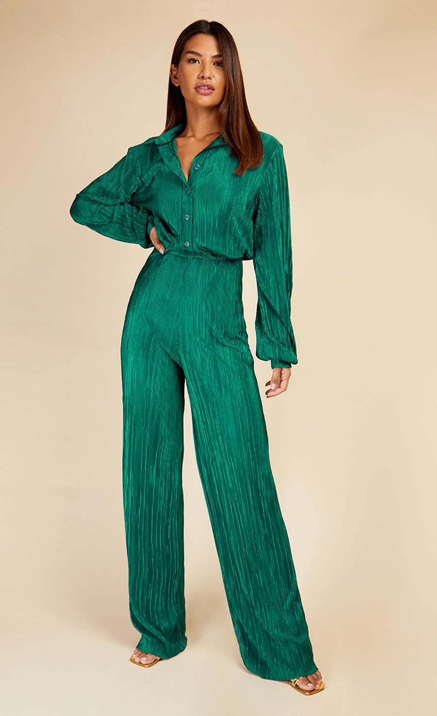 Little Mistress Bottle Green Plisse Trousers By Vogue Williams 4 Little Mistress Bottle Green Plisse Trousers By Vogue Williams - Image 2