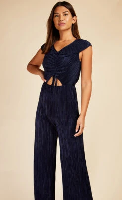 Little Mistress Navy Plisse Tie Detail Jumpsuit By Vogue Williams -Occasion Couture Shop D3371361A 2