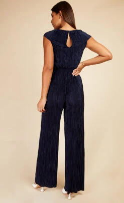Little Mistress Navy Plisse Tie Detail Jumpsuit By Vogue Williams -Occasion Couture Shop D3371361A 4