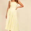 Little Mistress Butter Yellow Waffle Texture Pleated Midaxi Dress
