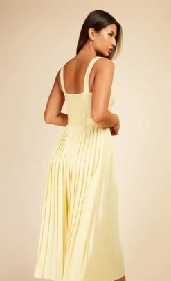 Little Mistress Butter Yellow Waffle Texture Pleated Midaxi Dress 9 Little Mistress Butter Yellow Waffle Texture Pleated Midaxi Dress -Occasion Couture Shop D33741R1A 4