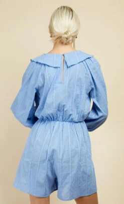 Little Mistress Cornflower Dobby Spot Frill Playsuit -Occasion Couture Shop D33743Q1A 4